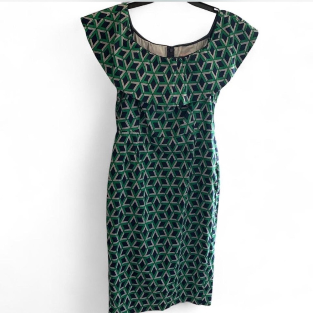 Traffic People Green and Black Geometric Midi Dress